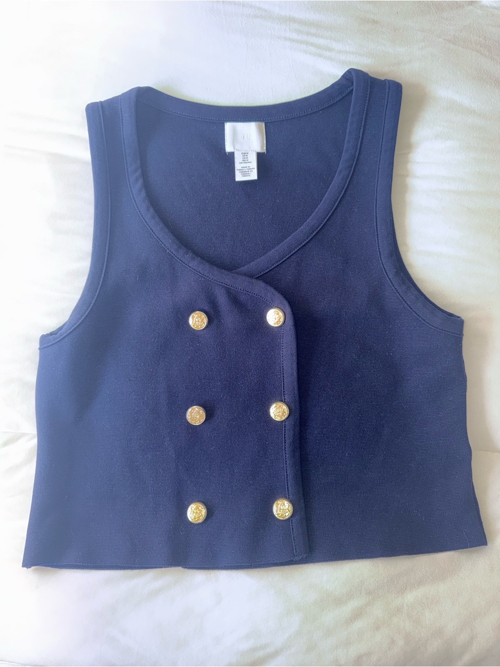 H&M Navy Sleeveless Double-Breasted Cropped Tank